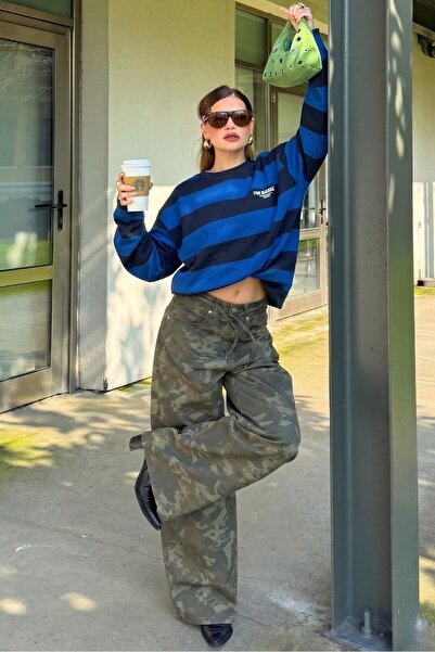 bases. Μπλουζάκι με μακρύ μανίκι Saks Navy Blue ριγέ oversize