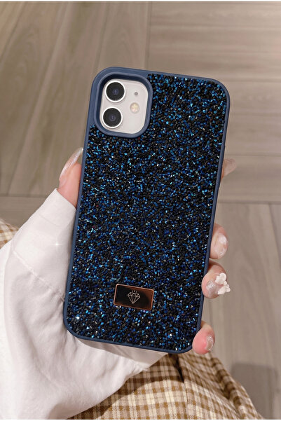 KVK PRİVACY iPhone 11 Uyumlu – Elmas Tasarımlı, Lacivert Taşlı, Işıltılı Pırl...