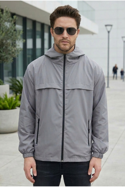 Tonny Black Ανδρικό γκρι αδιάβροχο και αντιανεμικό άνετο αδιάβροχο με επένδυση