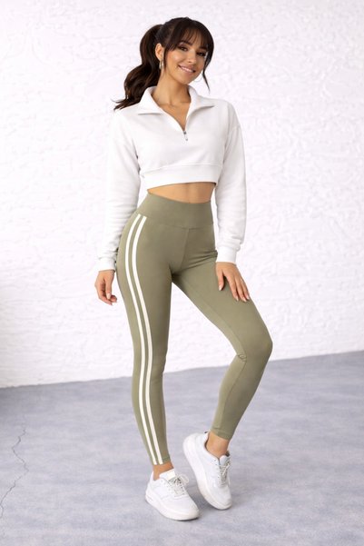 FORMO Colanți sport casual pentru femei, cu talie înaltă dungi, din neopren elastic