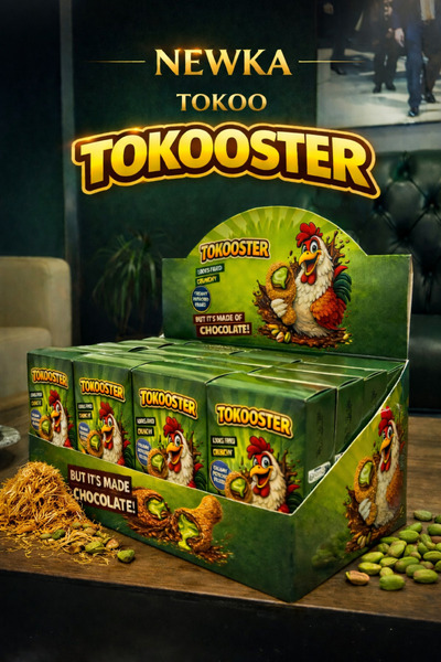 Tokoo 60g*20 ad. tavuk budu görünmlü beyaz çikolata ve kadayıf kaplı antep fıstıklı krema dolgulu çikolata