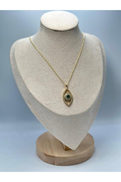 Green Crystal Stone Eye Pendant (Brass Plated) (48Cm)