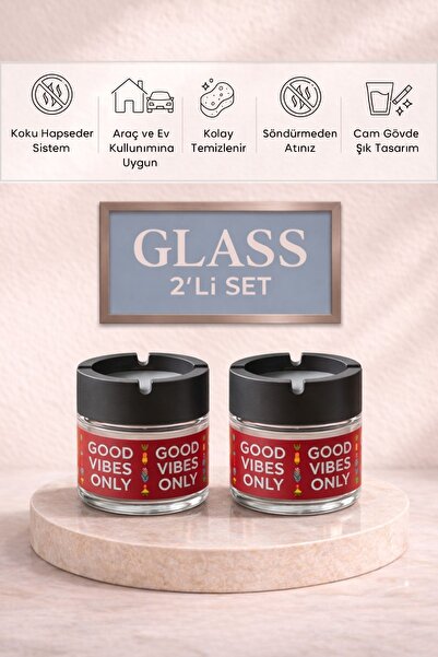 LE PARİS Set of 2 Unscented Glass Ashtrays - Good Vibes Only Ashtray with Pri...