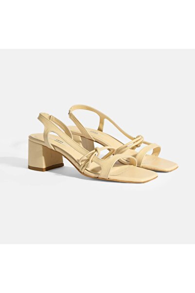 Women's Beige Heeled Leather Sandals