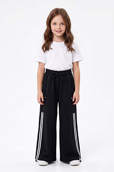 Fulla Moda Ελαστική μέση, ριγέ μπατζάκια με πώμα, παιδικό παντελόνι φόρμας γι...