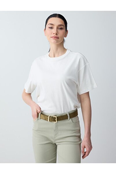 Jimmy Key Ανοιχτό λευκό 100% βαμβακερό πλεκτό μπλουζάκι με άνετη εφαρμογή και...