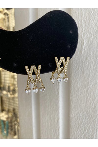 Haziran Accessory Steel Cross Heart Stone Gold Women's Earrings
