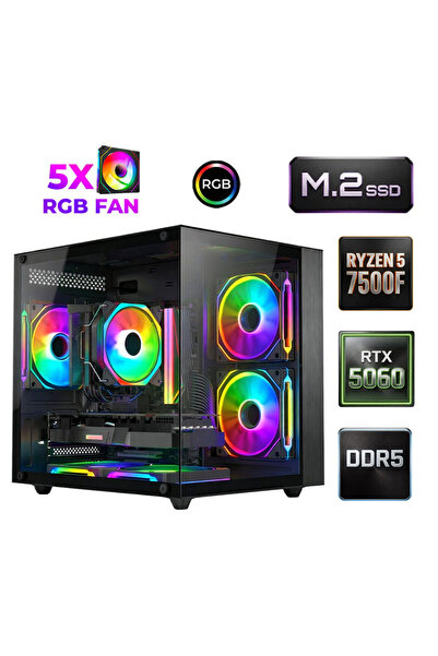 XASER Lost X50 Ryzen 5 7500F DDR5 16GB Ram 512GB M.2 Nvme SSD 8GB RTX5060 Oyu...