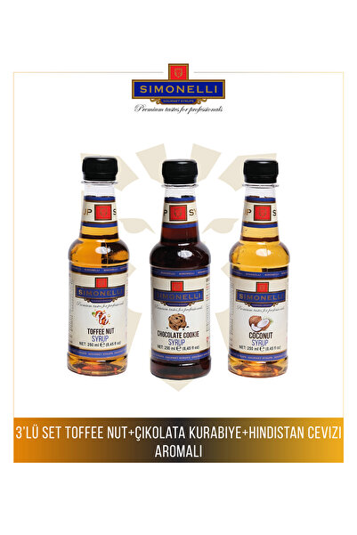 Simonelli Kahve ve Kokteyl Şurup Seti 3x250 ml - Toffe Nut, Çikolatalı Kurabi...