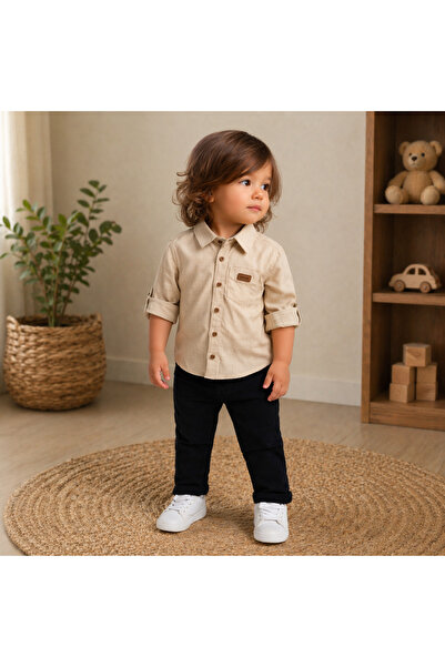 Bebelul 2-piece set: beige shirt and navy blue trousers for boys, Oryeda
