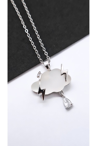 Serenity Colorful Stone Steel Necklace with Cloud Lightning Figure