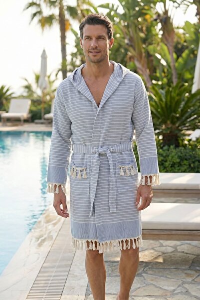 Mira Home Μπουρνούζι παραλίας με κουκούλα Unisex Peshtemal 100% βαμβακερή ρίγ...