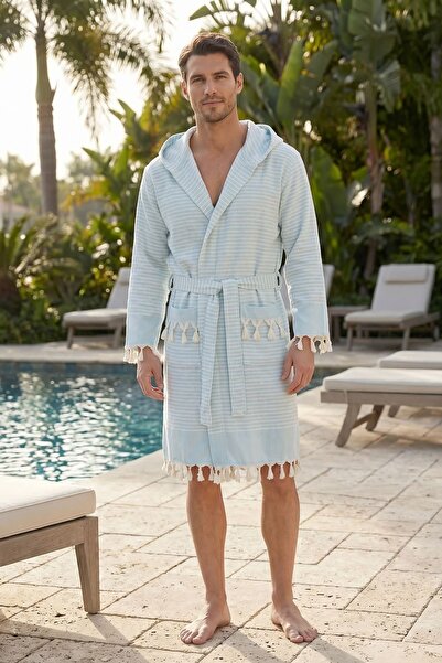 Mira Home Μπουρνούζι παραλίας με κουκούλα Unisex Peshtemal 100% βαμβακερή ρίγ...