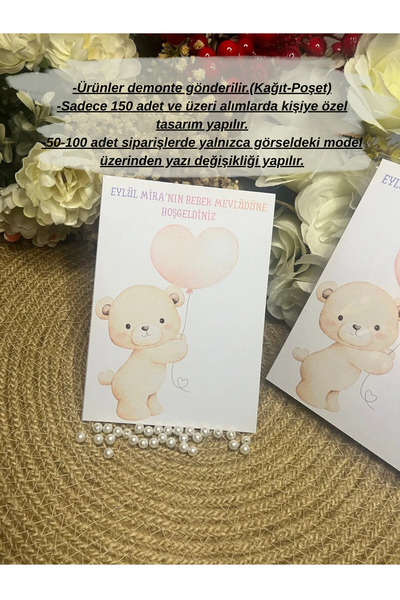 İBAHEDİYELİK Baby Shower Mevlüt Şeffaf Poşetli Hediyelik Kişiye Özel 50 adt