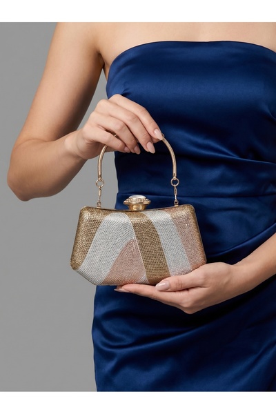 Biçanta Χρυσό Ασημί Ροζ Χρώμα Πέτρα Πέρλα Λεπτομερής λαβή Γυναικεία τσάντα βρ...