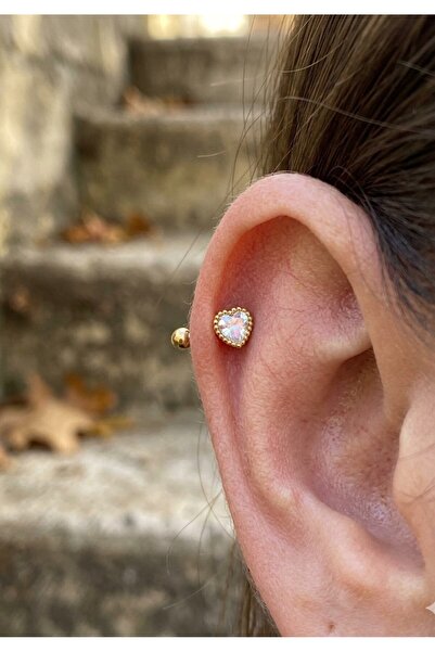 kurukafagift Mini Kalp Piercing Gold Renk Hologramlı 8 mm