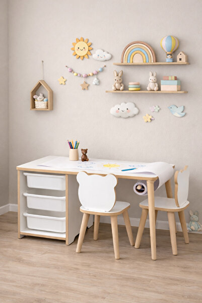 OBİ Atölye Resim Kağıdı Rulolu Aktivite Masası 2 Sandalyeli Çocuk Çalışma Mas...