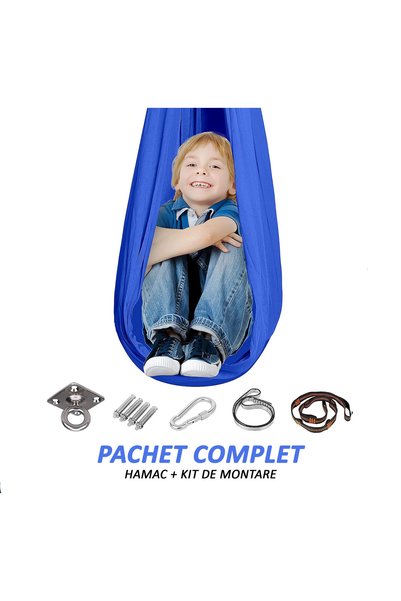 OBRALIX Hamac elastic, balansoar pentru copii pentru terapie, kit complet, maxim 99 kg, albastru marin