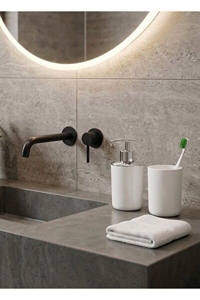 Saban Σετ 2 Λευκό, θήκη οδοντόβουρτσας και δοσομετρητής υγρού σαπουνιού - Μον...