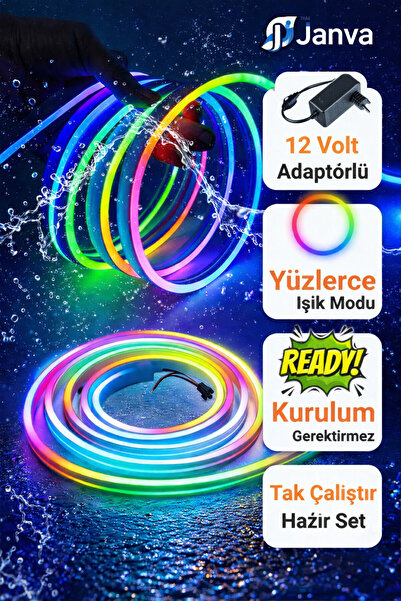 Janva 12 volt kumandalı 5 metre fişli Neon Led Tak Çalıştır Hazır evde fişle ...