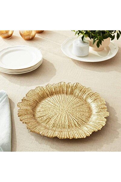 Malooki Σετ 12 διακοσμητικών γυάλινων πιάτων, με χρυσό κοραλλί σχέδιο, χρυσό ...