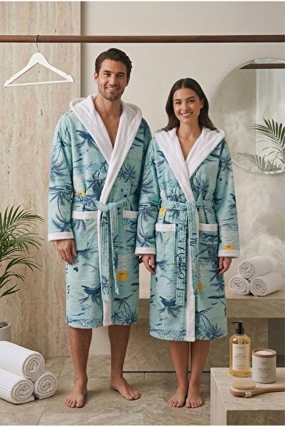 Loselya Ρετρό Βαμβακερό Μπουρνούζι με Κουκούλα και Σχέδια