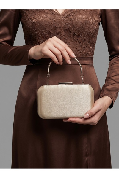 Biçanta Skin Nude Color Glitter Satin Γυναικείο βραδινό φόρεμα Τσάντα Γάμος Α...