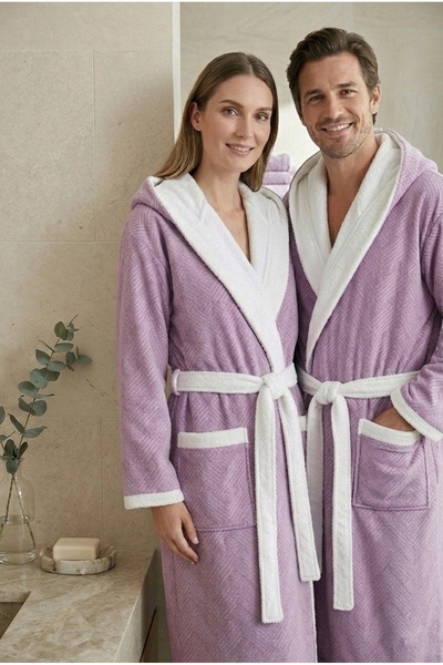 TEXTİLES MAGİC LAMP رداء حمام بغطاء للرأس من القطن المزخرف من إنديجو بيك