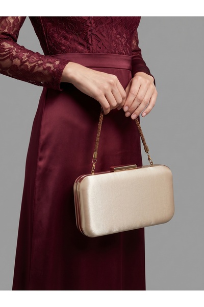 Biçanta Skin Nude Color Glitter Satin Γυναικείο βραδινό φόρεμα Τσάντα Γάμος Α...