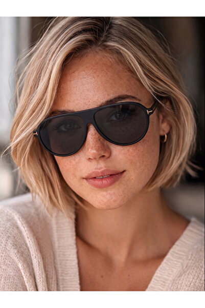 Quinley Diora Black Uv400 Pilot Sunglasses Unisex Black Frame Soft Green Glass