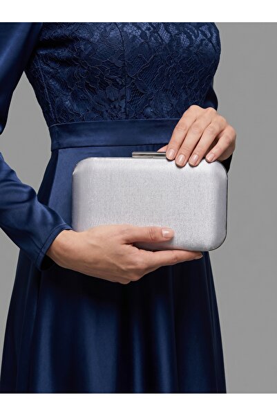 Biçanta Ασημί Γκρι Λαμέ Χρώμα Ασημί Σατέν Γυναικείο Βραδινό Φόρεμα Τσάντα Γάμ...