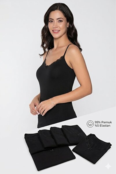 MODA YILDIZ Γυναικείο Μαύρο Σετ 6 τεμαχίων από βαμβακερό εσώρουχο με λουράκια...