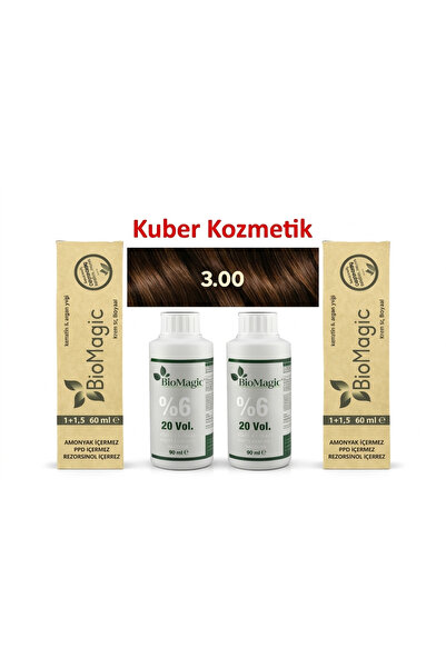BIOMAGIC 3.00 Koyu Kahve Organik İçerikli Amonyaksız Kalıcı Saç Boyası 2 Boya...