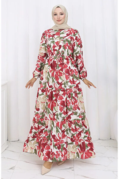 sefamerve Φόρεμα από ύφασμα με κορδόνια στη μέση 0163-04 Χακί Πράσινο