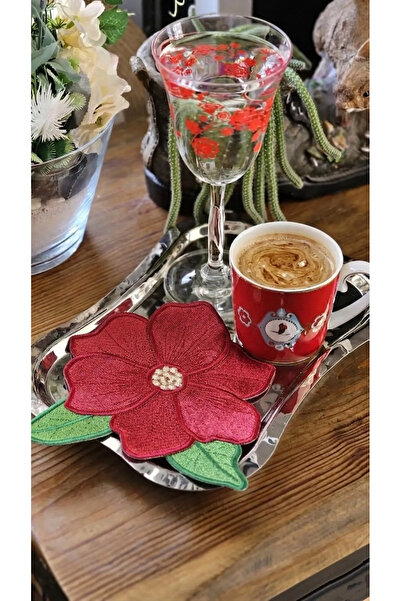 Agbtrend Kırmızı Manolya Nakışlı Sunum ve Kokteyl Peçetesi