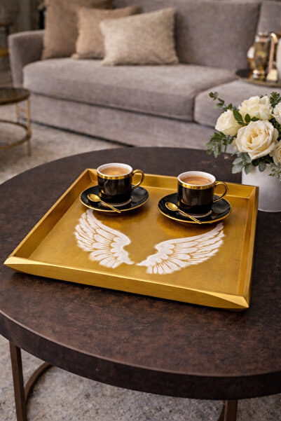 ASLI Gold Color Square Tea, Coffee, Promise, Engagement, Presentation Tray (5...