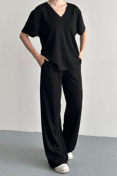 Balenbi Γυναικείο σετ φόρμας από ύφασμα Modal με μισό μανίκι και λαιμόκοψη V ...