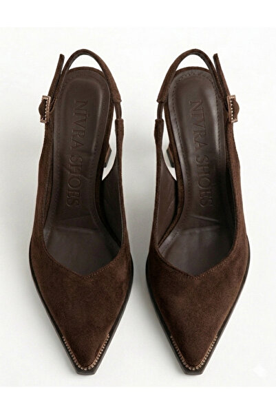 ELEVAM Πέτρινα Λεπτομερή Καφέ Σουέντ Βραδινά Παπούτσια με Τακούνι Γυναικεία Σ...