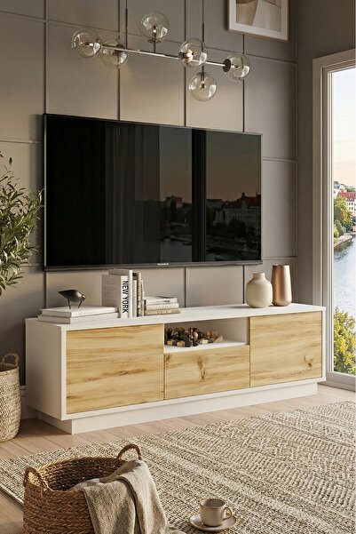 Yurudesign Luvio Tv Ünitesi Sehpası 140 cm Keçe-beyaz Lv3-wk