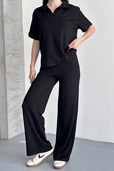 Mogi Butik Women's Basic Half Sleeve Polo Neck Modal Set 3198