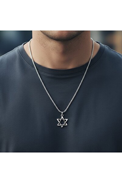 Alooya Minimal Pentagram Gümüş Kaplama Örme Zincir Kolye