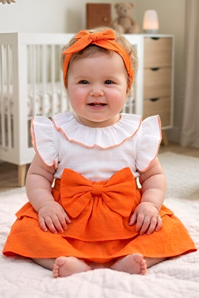 ipek atlas Βρεφικό και παιδικό κοντομάνικο φόρεμα Muslin Bandana