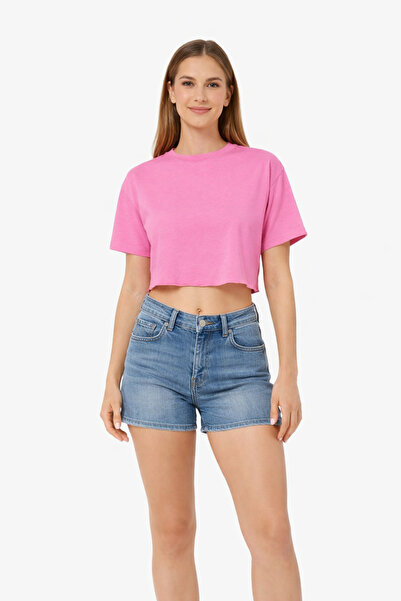 Lizbon Style Γυναικείο Crop T-shirt Oversize Χαλαρό Βασικό Κοντομάνικο Αθλητι...