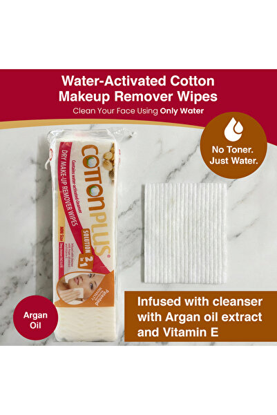 Cottonplus مناديل إزالة المكياج الجافة - 80 قطعة - تنظيف يتم تنشيطه بالماء