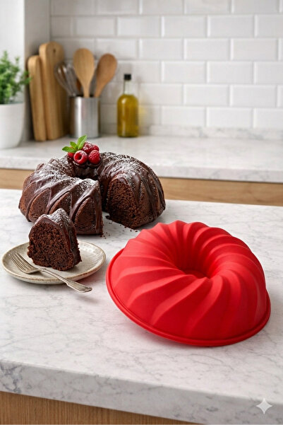 viarella Red Silicone Oval Cake Mold 27 cm Diameter 6 cm Depth High Heat Resi...