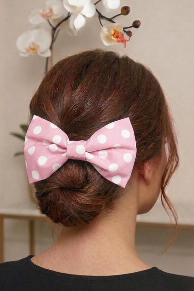 PETEK AKSESUAR Ροζ Λευκό Πουά Μεγάλο Αυτόματο Κλιπ Κλιπσοδέτης