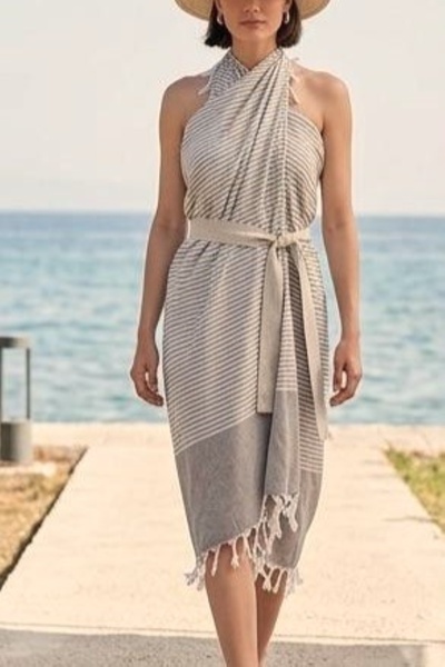 Hevia Home Χουρρέμ Παμούτ Πεστεμάλ |   Φυσική πετσέτα με κρόσσια για παραλία,...