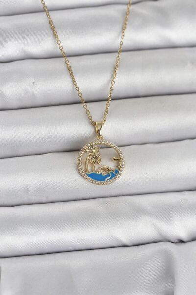 Skygo 316L Steel Chain Gold Color Zircon Stone Sea Theme Women's Necklace - T...