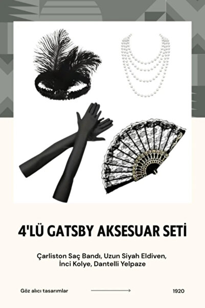 shop Πολυτελές σετ αξεσουάρ Gatsby 4 τεμαχίων: Κορδέλα μαλλιών, Κολιέ με πέρλ...