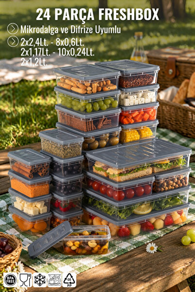 Nandy Home Freshbox Σετ 24 - Γκρι δοχείο αποθήκευσης κατάλληλο για φούρνο μικ...